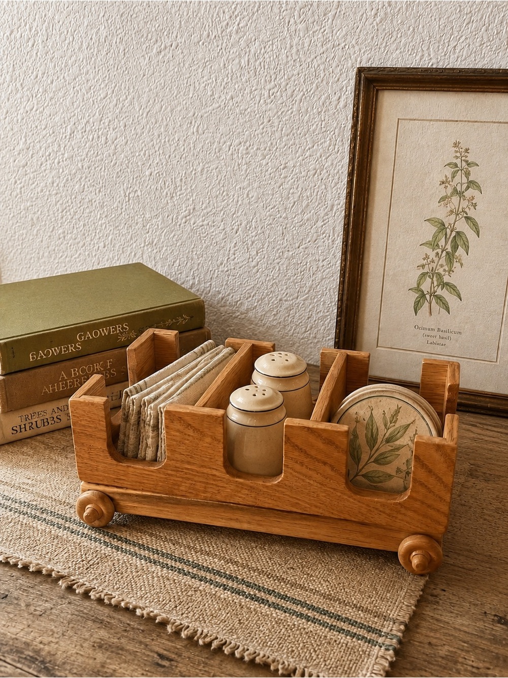 Handcrafted Solid Oak Wooden Caddy Organizer by Donald Kelm
